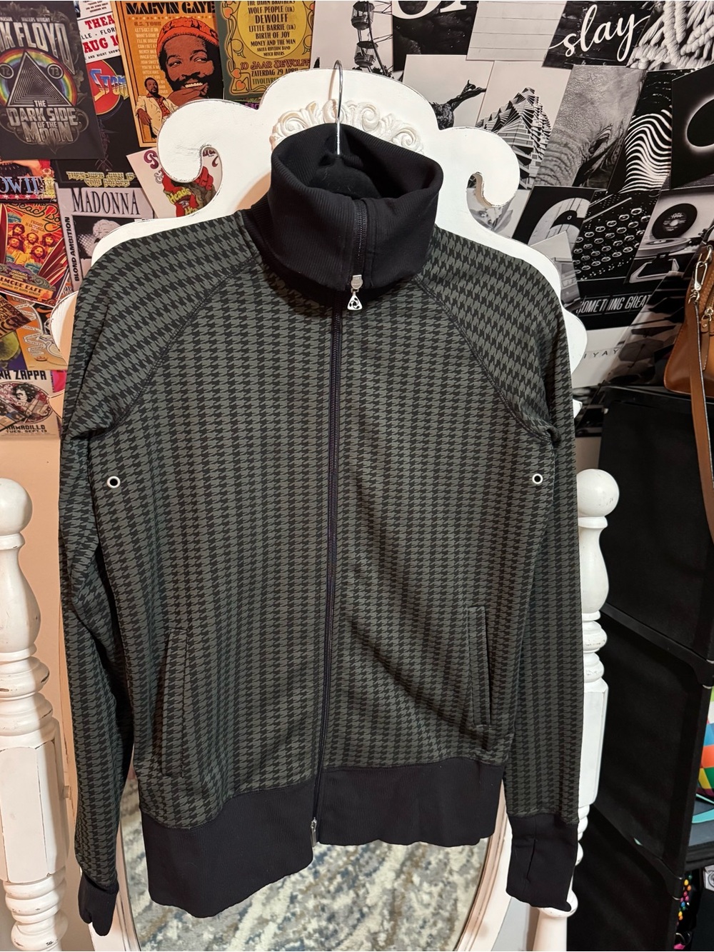 Jockey Black and Gray Houndstooth Zip-Up Hoodie